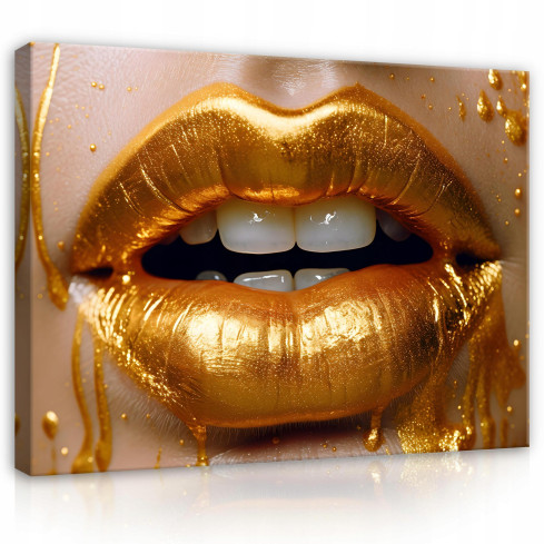 Obraz TWARZ KOBIETY ZŁOTE USTA Na Płótnie 60x40