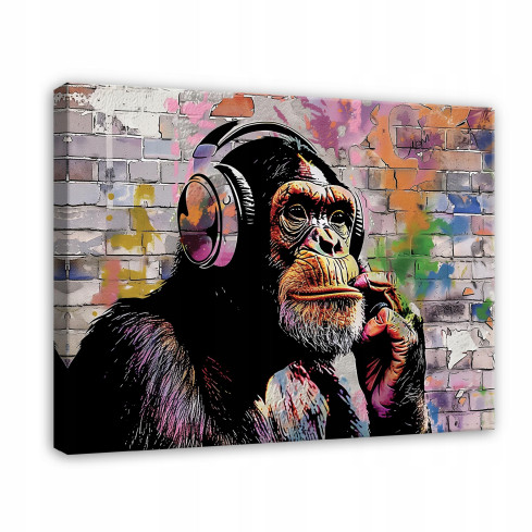 OBRAZ BANKSY MAŁPA GRAFFITI STREET ART NOWOCZESNY NA PŁÓTNIE ŚCIANĘ 40x30
