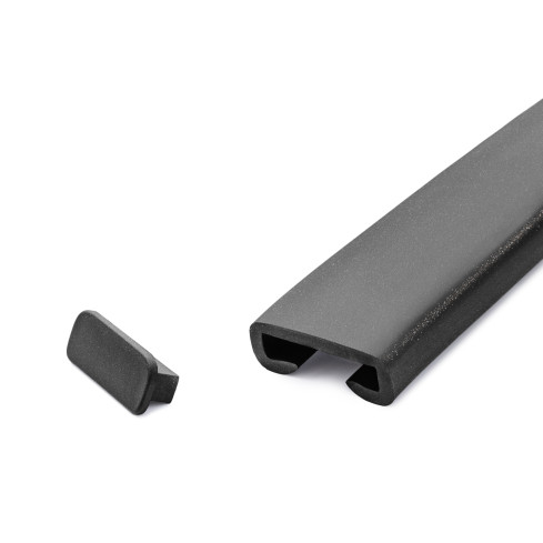 Zakończenie do listwy poręczowej PVC, zaślepka do profilu poręczowego PREMIUM, 40x8, czarny/srebrny