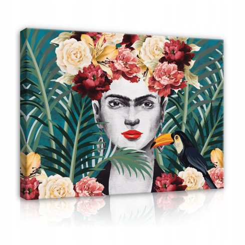 Obraz Na Płótnie Frida Kahlo Liście Kwiaty 120x80
