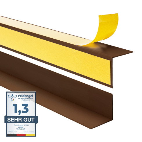 Profil kątowy PVC, klejony po zewnętrznej stronie, ochrona narożników, brąz