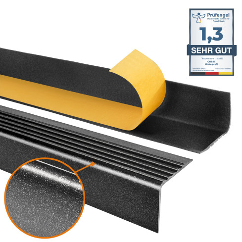 Profil schodowy antypoślizgowy z klejem 50x42mm, czarny/srebrny