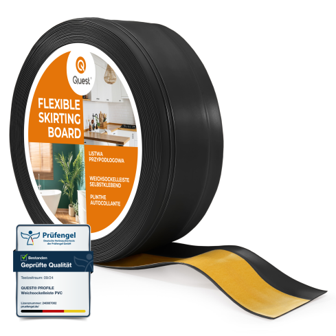 Listwa przypodłogowa samoprzylepna PCV, elastyczna listwa cokołowa DEKOR, czarny, 50x20mm