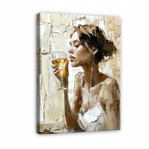 OBRAZ KOBIETA WINO JAK MALOWANY NA PŁÓTNIE ŚCIANĘ DO SALONU SYPIALNI 100x70