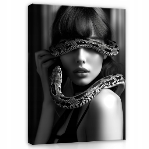 OBRAZ NA PŁÓTNIE ŚCIANĘ CZARNO BIAŁY KOBIETA WĄŻ DO SYPIALNI SALONU 60x40