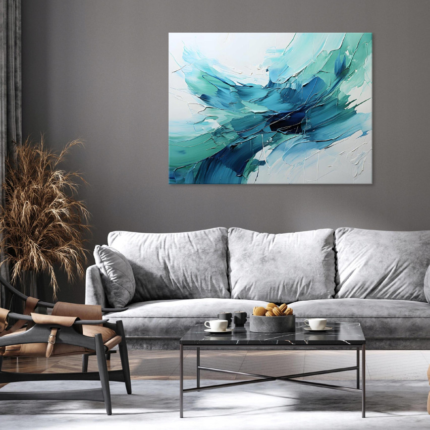 OBRAZ ABSTRAKCJA NIEBIESKI TURKUS NA PŁÓTNIE ŚCIANĘ SYPIALNIA SALON 40x30