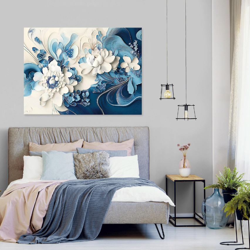 OBRAZ NA PŁÓTNIE ŚCIANĘ KWIATY NIEBIESKI DO SYPIALNI SALONU KUCHNI 40x30
