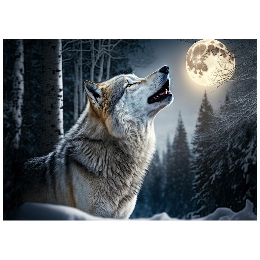 FOTOTAPETA WILK LAS KSIĘŻYC NOC DO SYPIALNI SALONU TAPETA ŚCIENNA 200x140