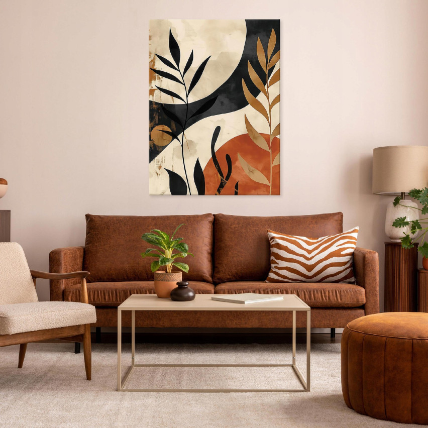 OBRAZ BOHO LIŚCIE NOWOCZESNY NA PŁÓTNIE ŚCIANĘ DO SYPIALNI SALONU 40x30