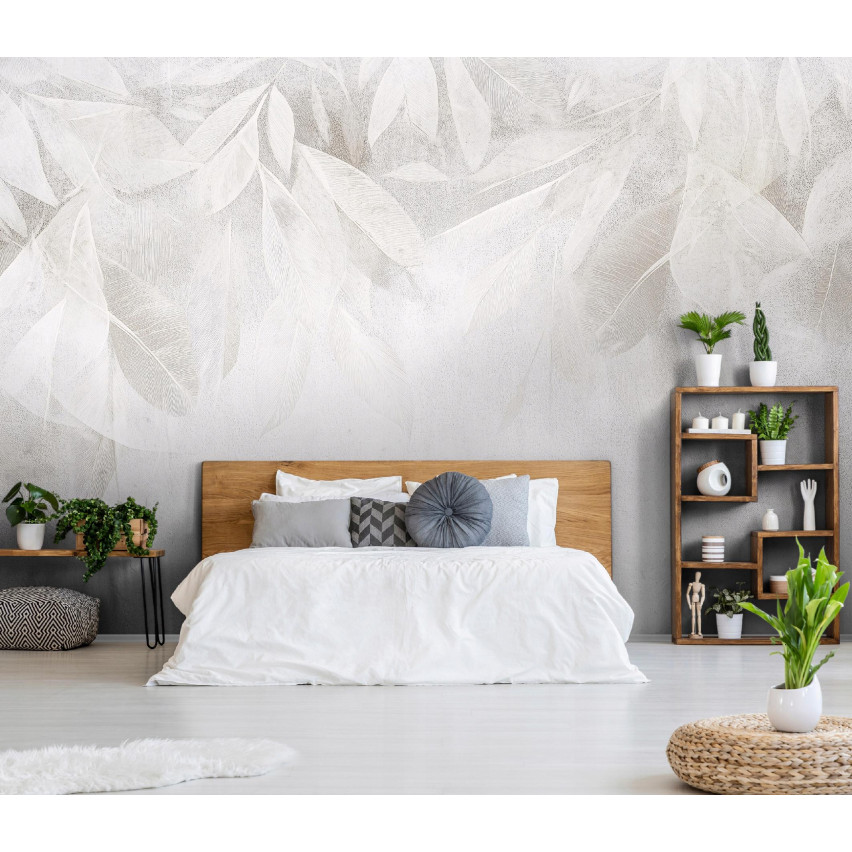 FOTOTAPETA LIŚCIE BETON SZARA LOFT BOHO DO SYPIALNI SALONU TAPETA 250x175