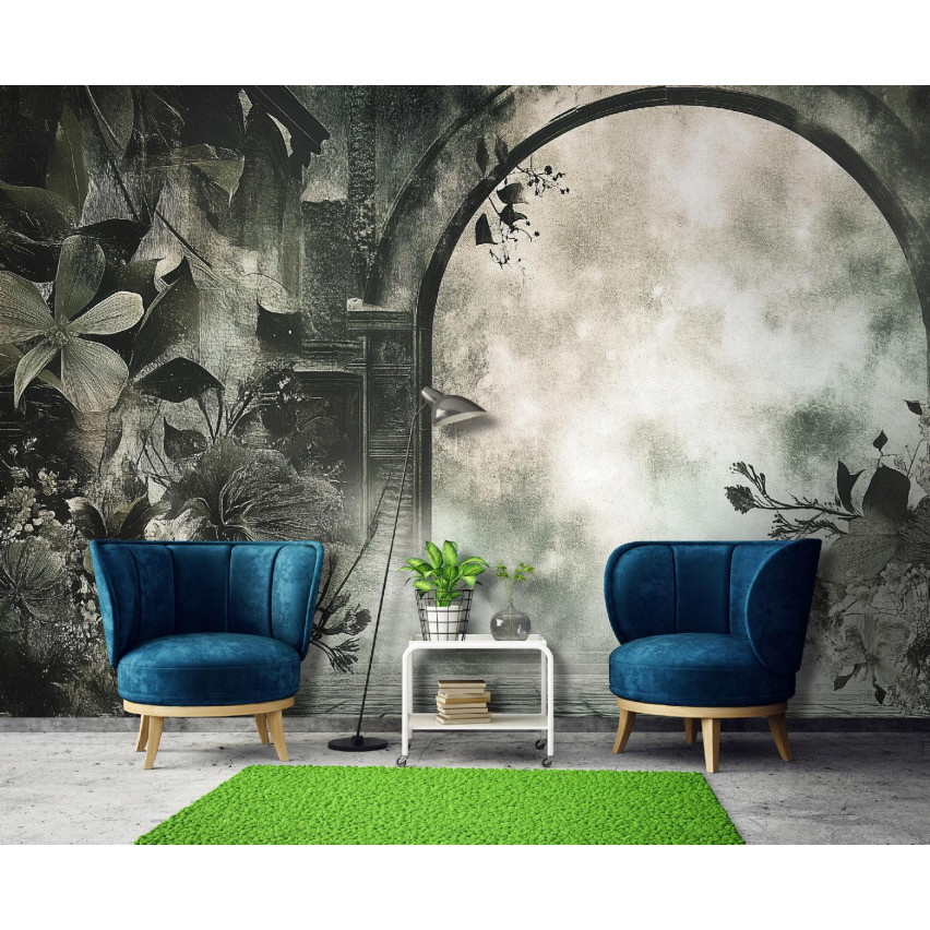 FOTOTAPETA LIŚCIE VINTAGE BETON IMITACJA DO SYPIALNI SALONU TAPETA 250x175