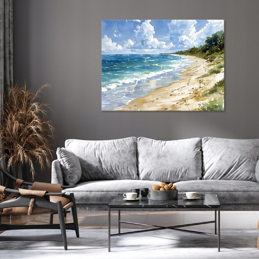 OBRAZ PLAŻA MORZE JAK MALOWANY NA PŁÓTNIE ŚCIANĘ SYPIALNIA SALON 60x40