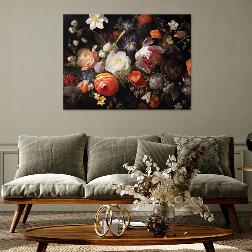 OBRAZ KWIATY PIWONIE CZARNE TŁO NA PŁÓTNIE ŚCIANĘ SYPIALNIA SALON 60x40