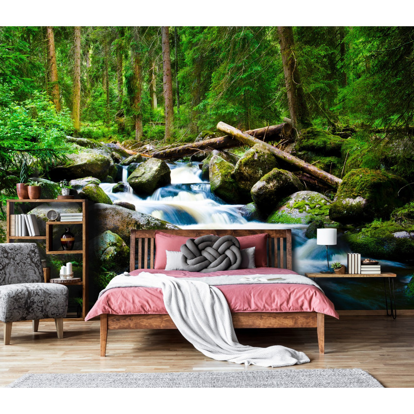 FOTOTAPETA WODOSPAD 3D LAS NATURA DO SYPIALNI SALONU TAPETA ŚCIENNA 400x280 14724