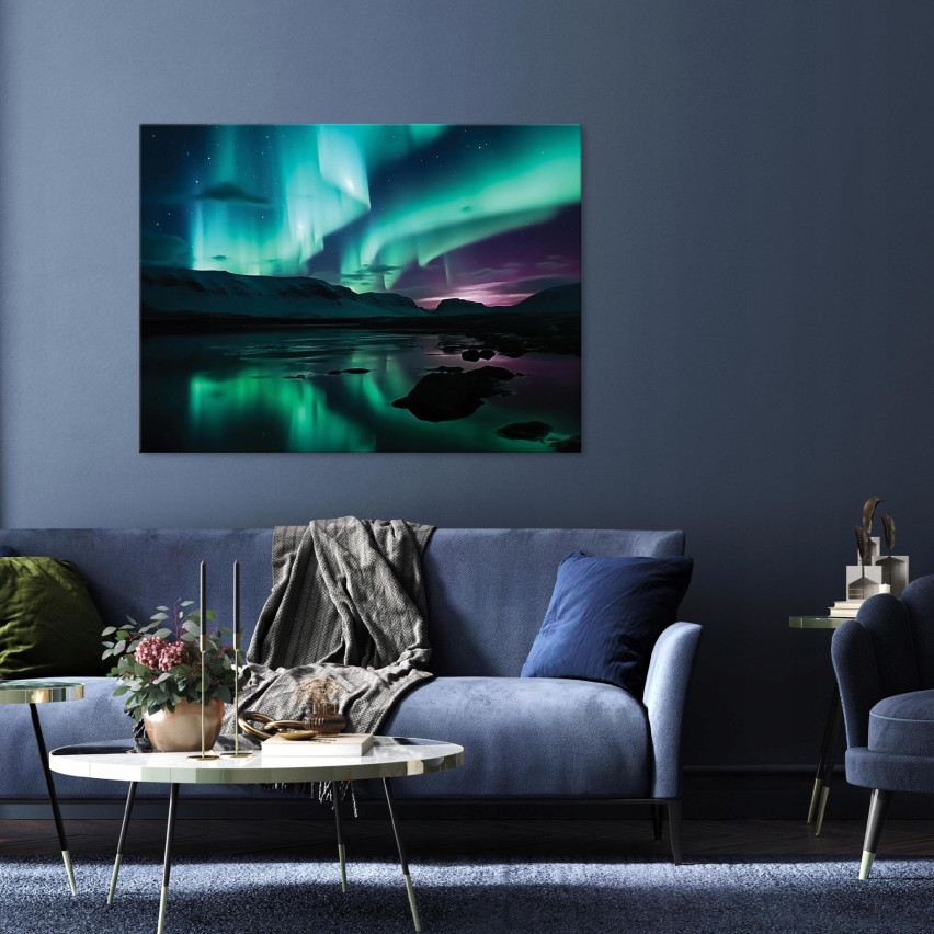 OBRAZ NA PŁÓTNIE ŚCIANĘ ZORZA POLARNA NOC GÓRY WIDOK SYPIALNIA SALON 120x80