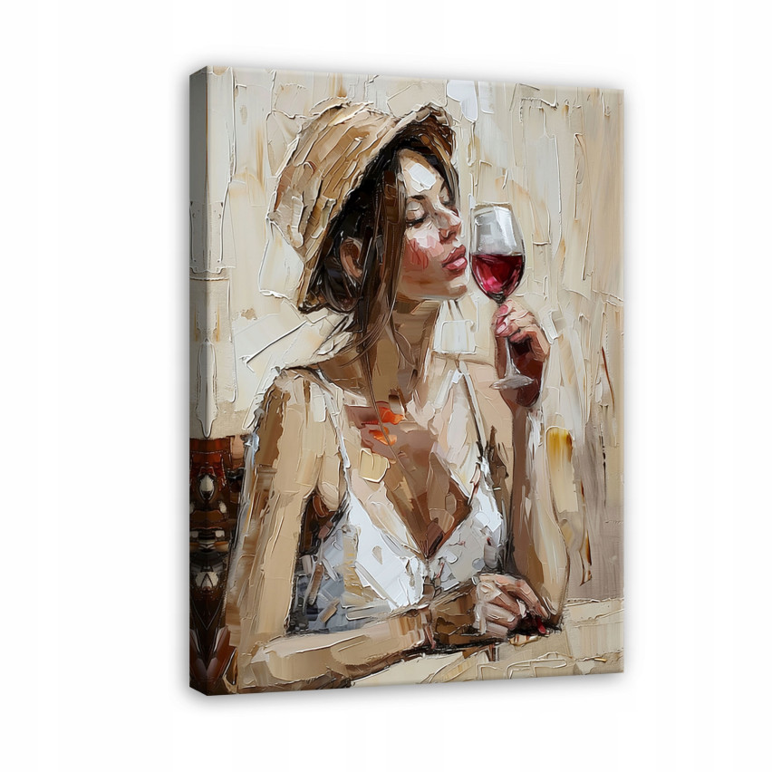 OBRAZ KOBIETA W KAPELUSZU WINO SYPIALNIA SALON NA PŁÓTNIE ŚCIANĘ 120x80