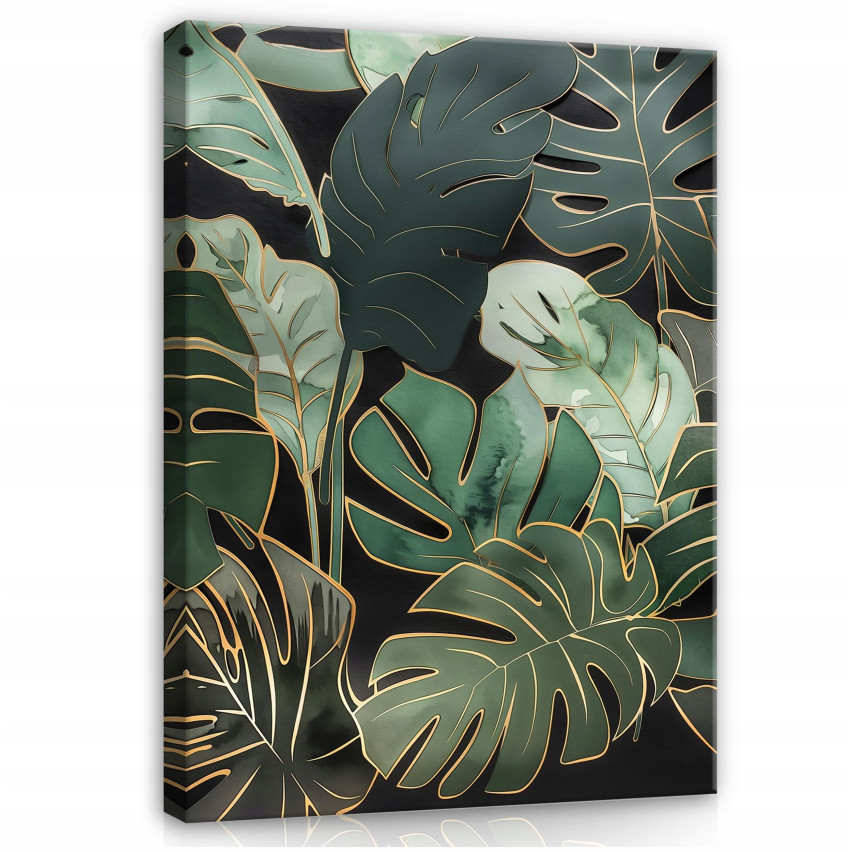 OBRAZ LIŚCIE ZIELONE MONSTERA NA PŁÓTNIE ŚCIANĘ DO SYPIALNI SALONU 60x40