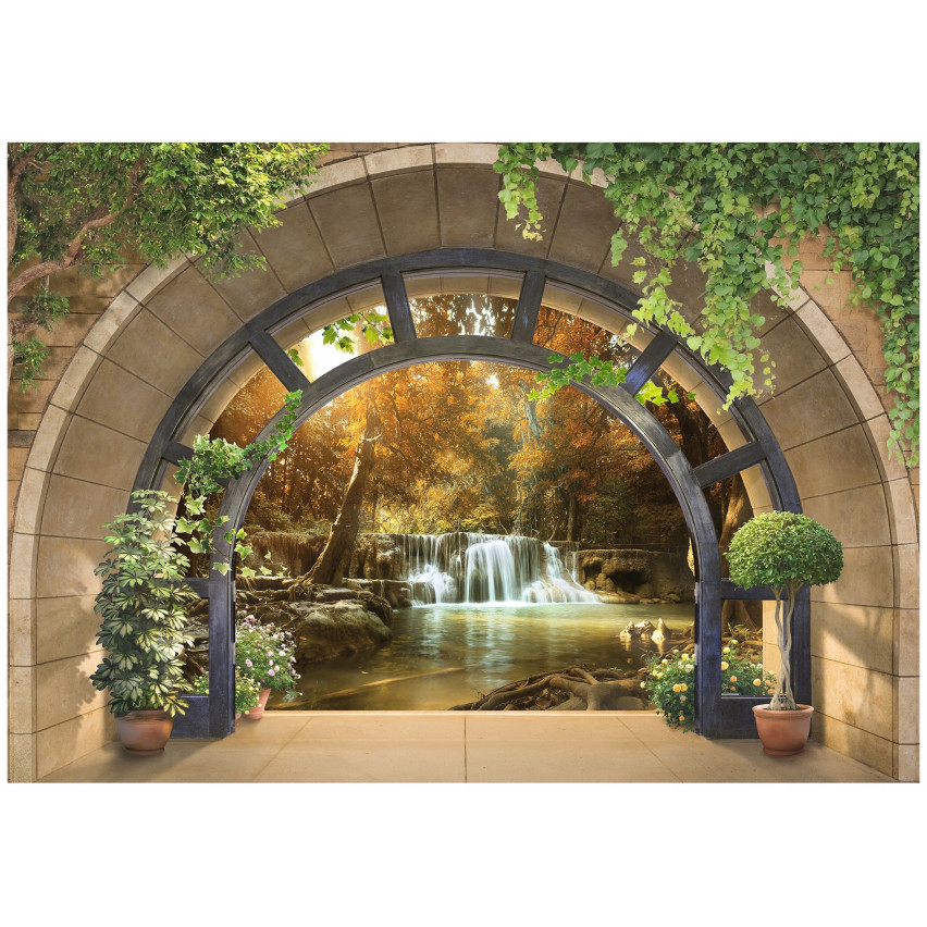 FOTOTAPETA 3D OKNO WODOSPAD DO SYPIALNI SALONU TAPETA FLIZELINA 300x210