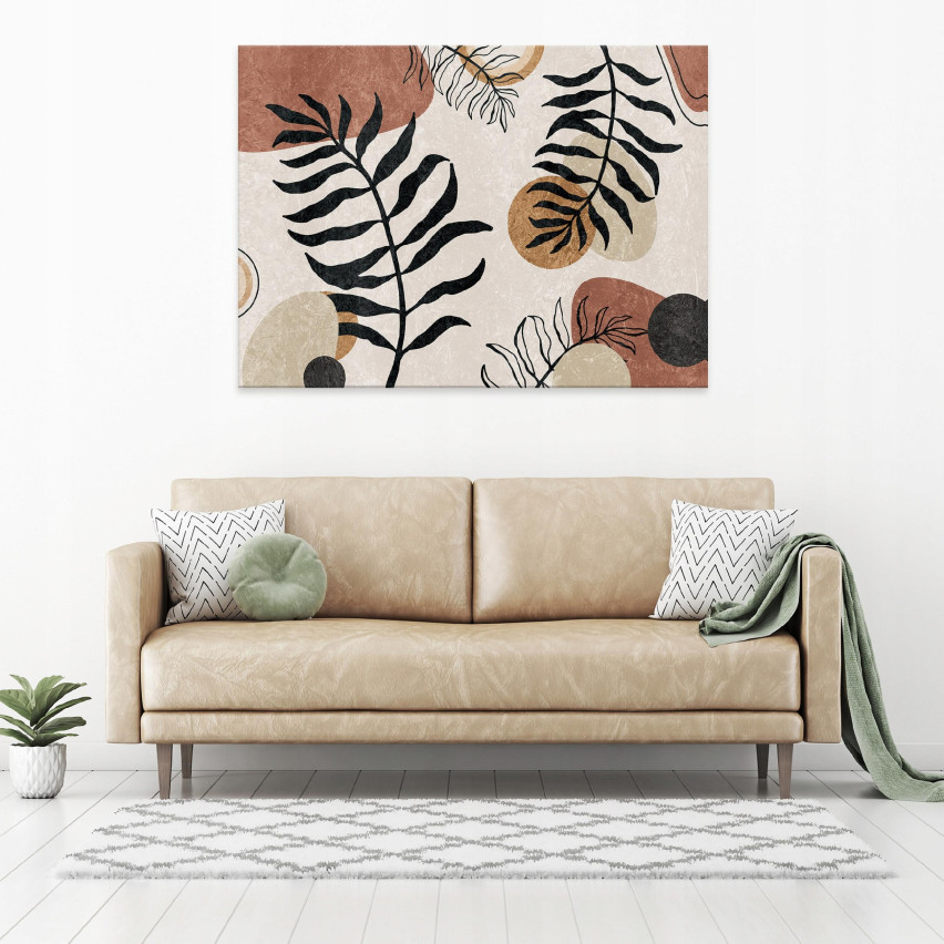 Obraz Na Płótnie LIŚCIE BOHO Duży Beżowy 120x80