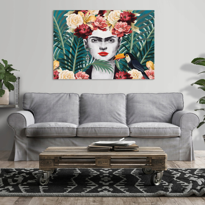 Obraz Na Płótnie Frida Kahlo Liście Kwiaty 100x70
