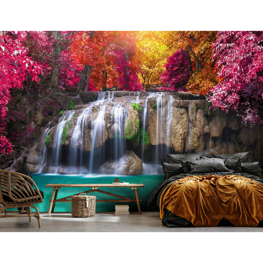 FOTOTAPETA WODOSPAD 3D LAS NATURA DO SYPIALNI SALONU TAPETA ŚCIENNA 200x140