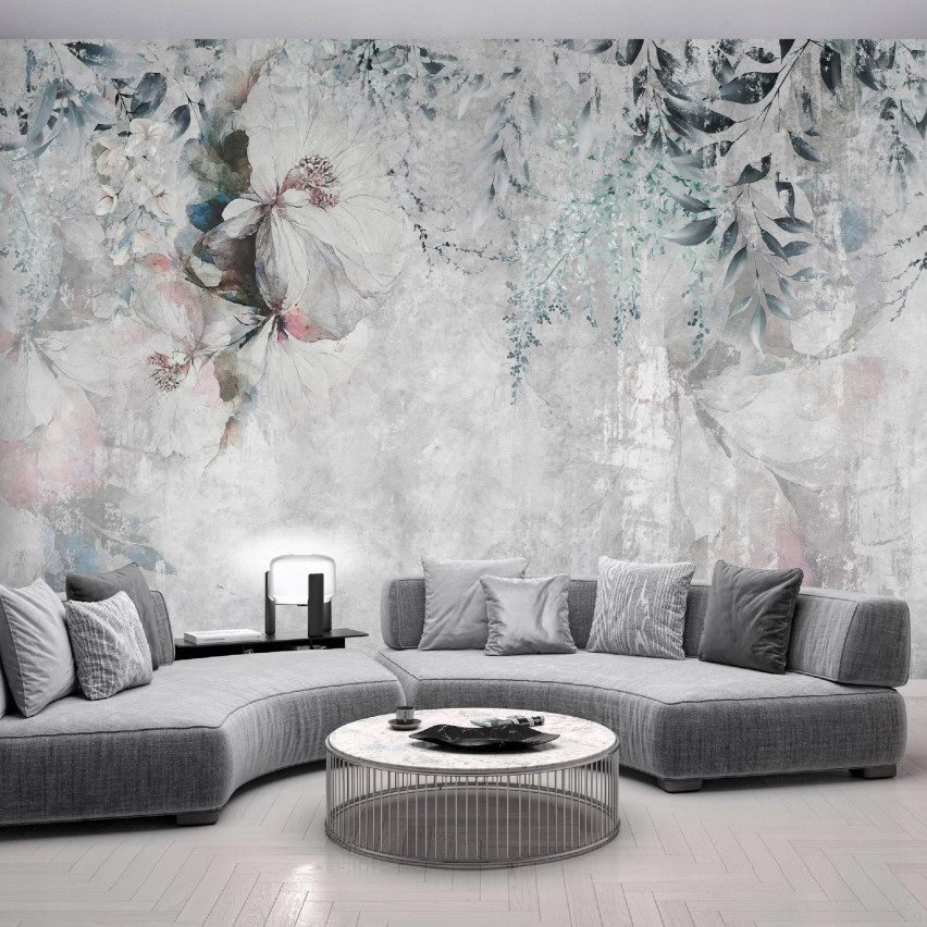 FOTOTAPETA KWIATY NA BETONIE LIŚCIE DO SYPIALNI SALONU TAPETA 400x280