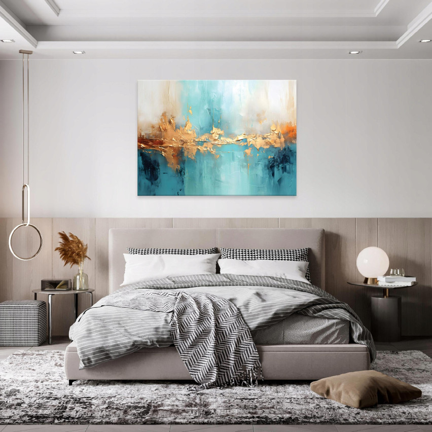 Obraz ABSTRAKCJA ZŁOTO NIEBIESKI Duży Salon 120x80