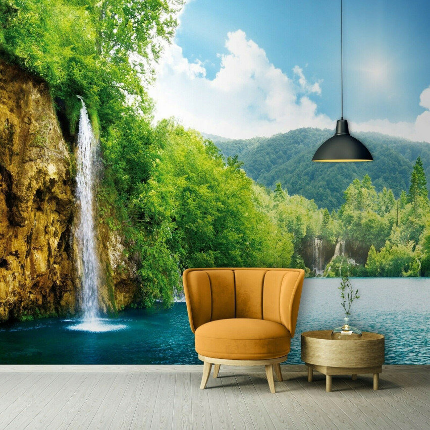 FOTOTAPETA WODOSPAD NATURA JEZIORO SALON SYPIALNIA TAPETA ŚCIENNA 400x280