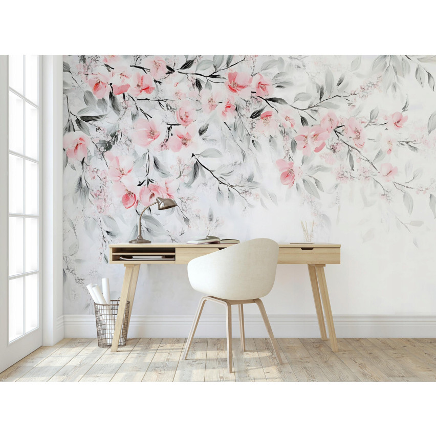 FOTOTAPETA KWIATY WIŚNI LIŚCIE ZIELONE DO SYPIALNI SALONU TAPETA 150x105