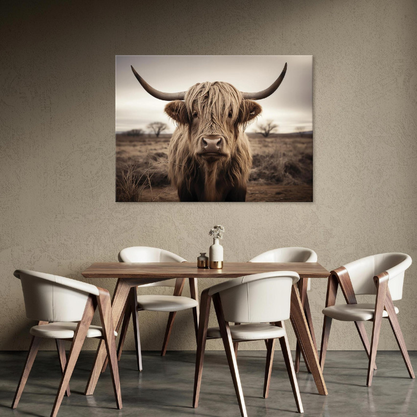 OBRAZ NA PŁÓTNIE ŚCIANĘ KROWA SZKOCKA NOWOCZESNY DO SYPIALNI SALONU 60x40