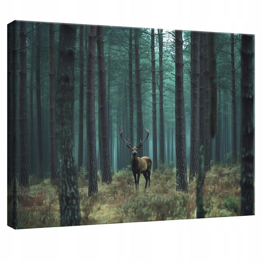 OBRAZ DO SYPIALNI SALONU KUCHNI JELEŃ NATURA LAS NA PŁÓTNIE ŚCIANĘ 120x80 PP15416