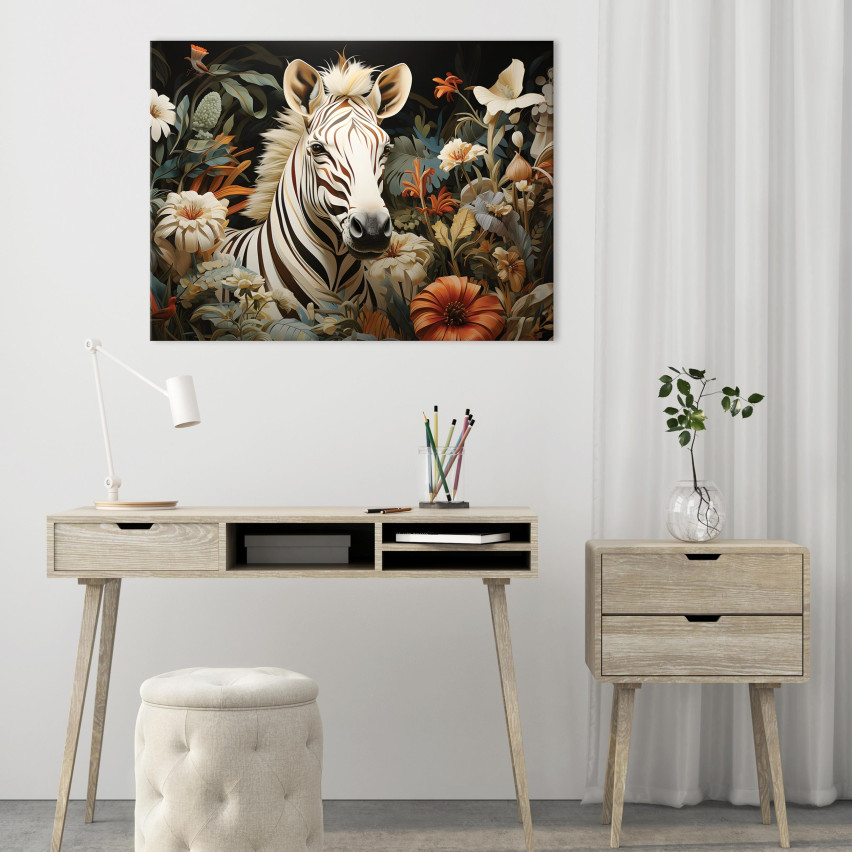 Obraz ZEBRA KWIATY ZWIERZĘTA Na Płótnie Ścianę Do Sypialni Salonu 100x70