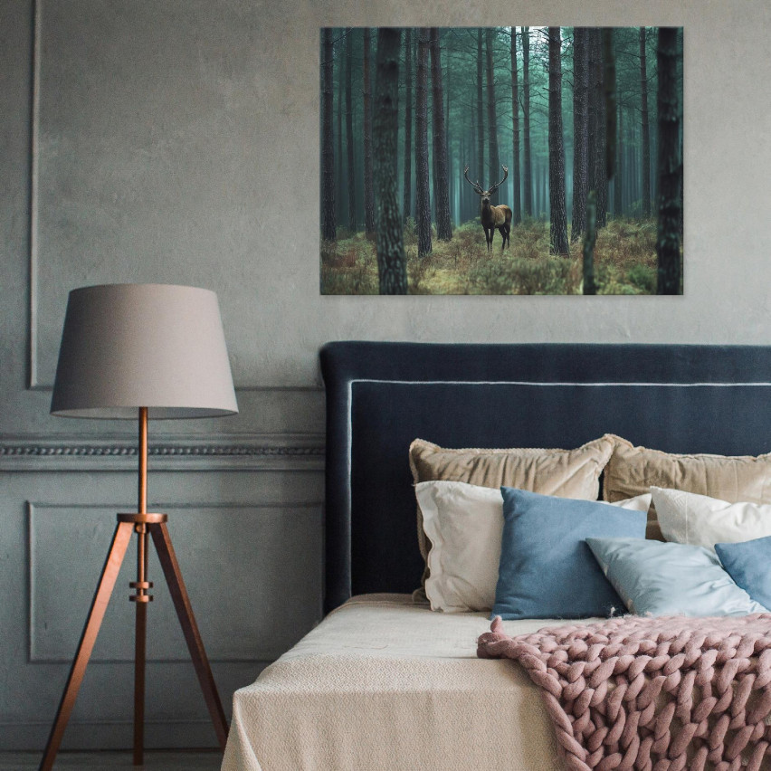 OBRAZ DO SYPIALNI SALONU KUCHNI JELEŃ NATURA LAS NA PŁÓTNIE ŚCIANĘ 120x80 PP15416