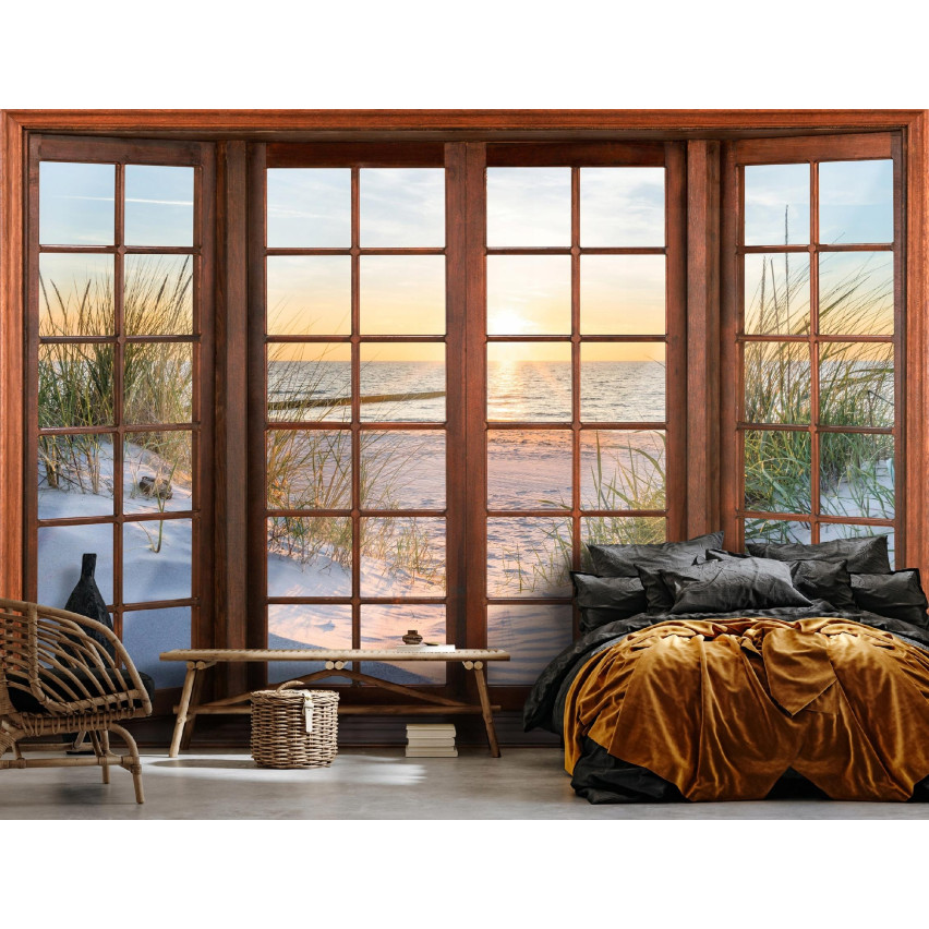 FOTOTAPETA OKNO 3D PLAŻA MORZE DO SYPIALNI SALONU TAPETA ŚCIENNA 200x140