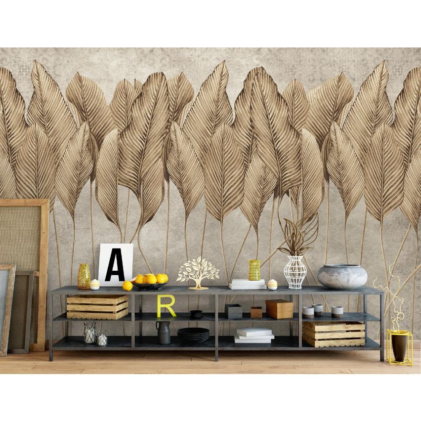 FOTOTAPETA LIŚCIE PIÓRA 3D BETON DO SYPIALNI SALONU TAPETA ŚCIENNA 350x250