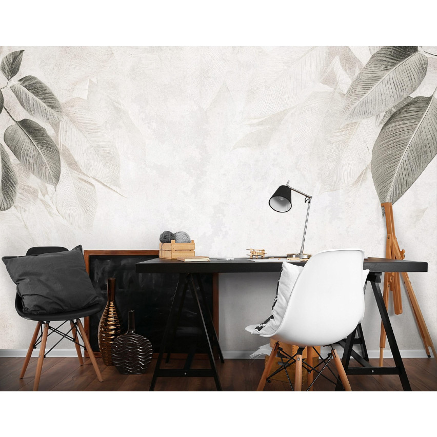 FOTOTAPETA LIŚCIE BETON SZARA NA FLIZELINIE SYPIALNIA SALON TAPETA 350x250