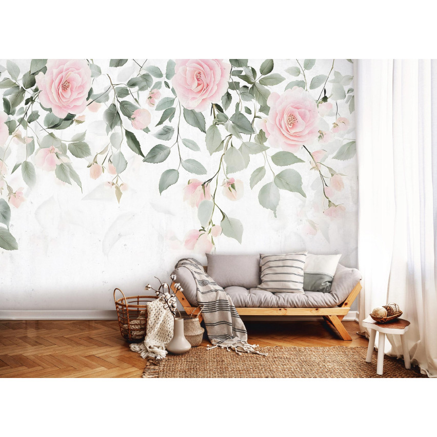 FOTOTAPETA LIŚCIE ZIELONE KWIATY RÓŻE DO SYPIALNI SALONU TAPETA 250x175