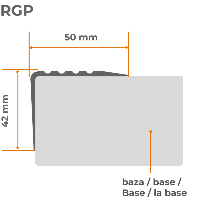 Profil schodowy antypoślizgowy RGP 50x42 mm 1,5m  czarny/srebrny