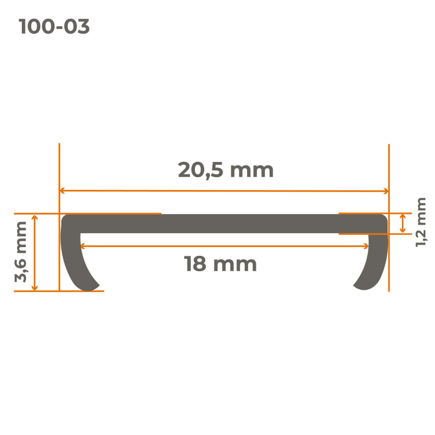 Profil meblowy C 18 mm, szary z taśmą klejową, długość 5m