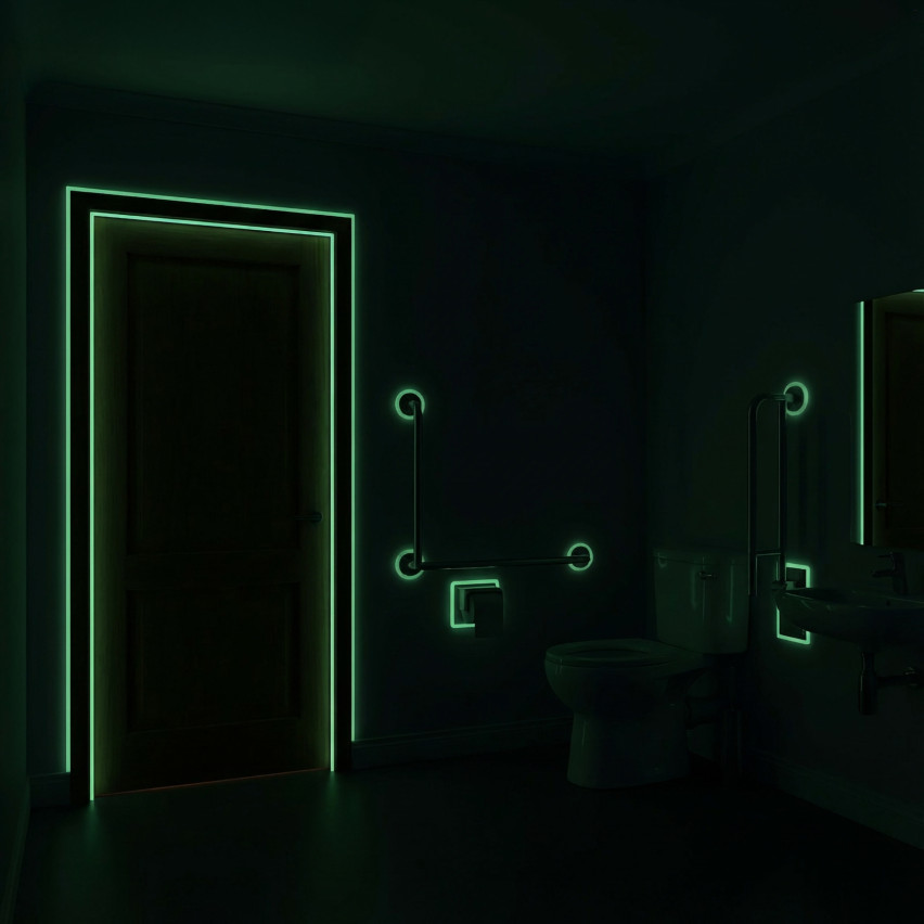 Samoprzylepna listwa fotoluminescencyjna PCV, taśma świecąca w ciemności, zabezpieczająca, biały, 30mm, 5 m