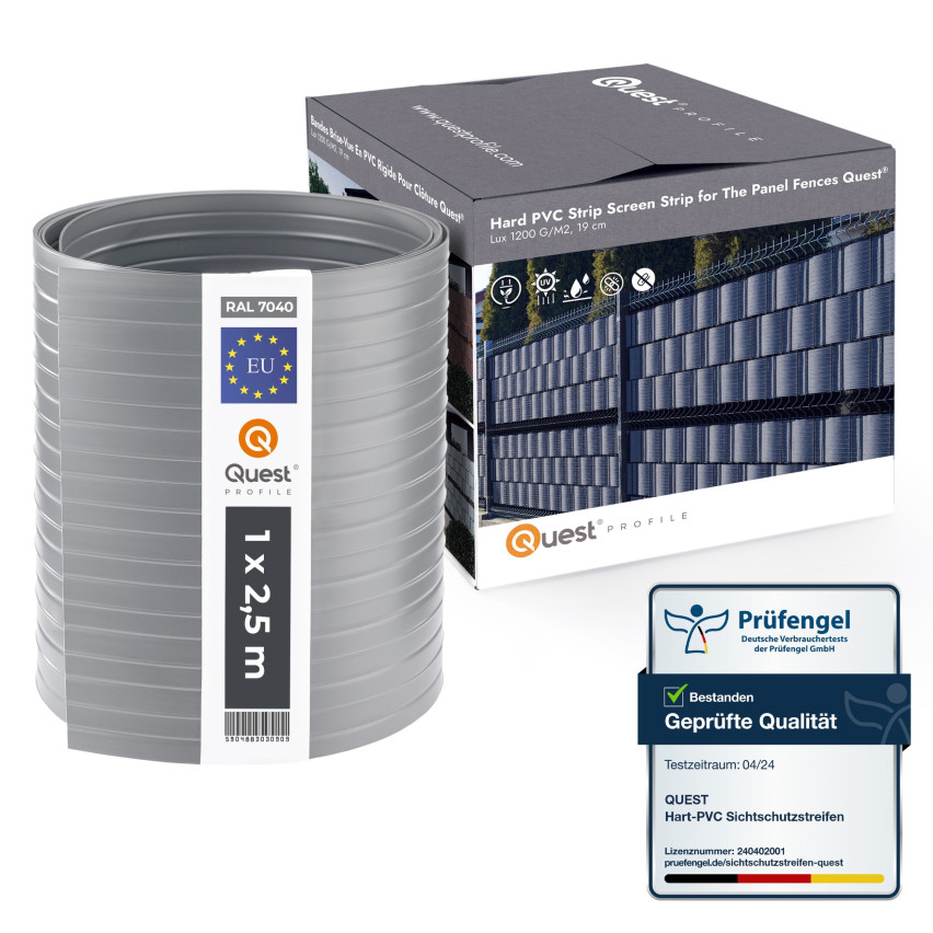 Taśma Ogrodzeniowa Quest® Lux  900 g/m2, 19cm Szara RAL 7040