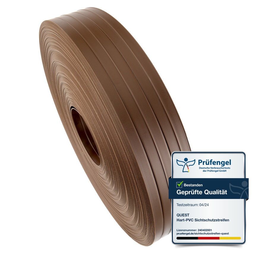 Taśma ogrodzeniowa PCV - wąska, pionowa listwa do ogrodzeń panelowych, do przetłoczeń, 900 g/m2, brąz RAL 8017