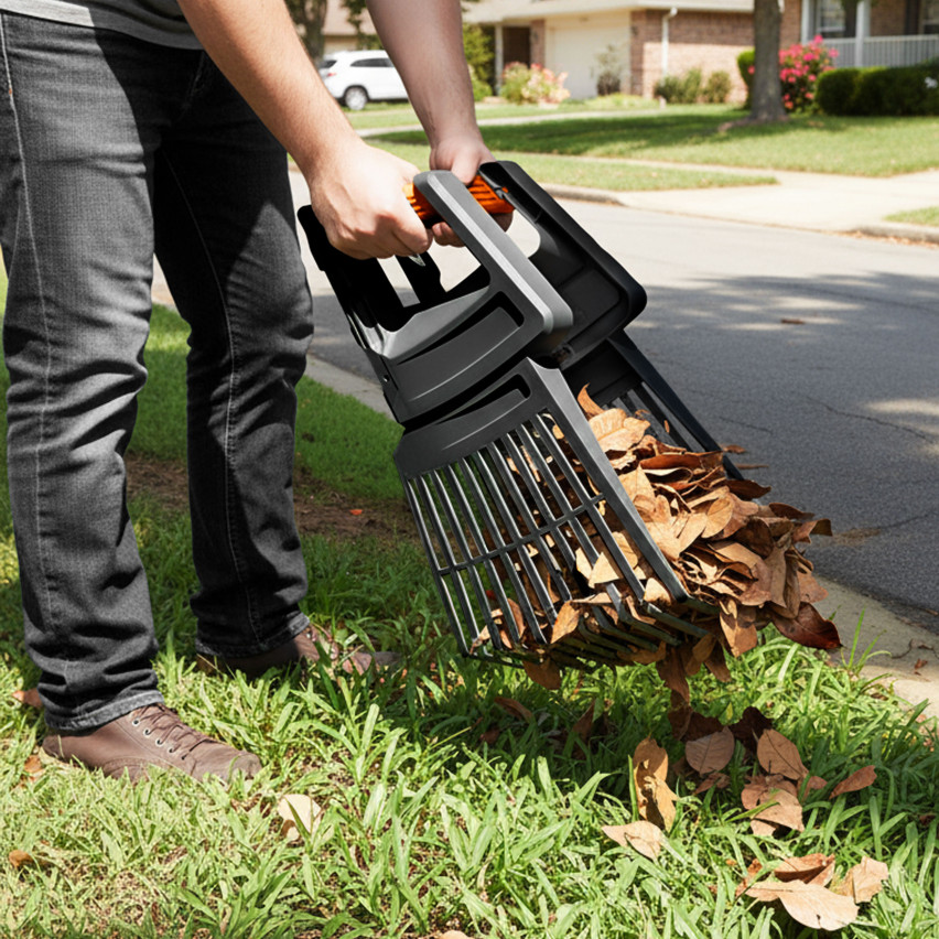 Grabie wachlarzowe, grabie metalowe, trzonek teleskopowy, podbierak do owoców, szczotka do bruku - System ogrodowy QUEST
