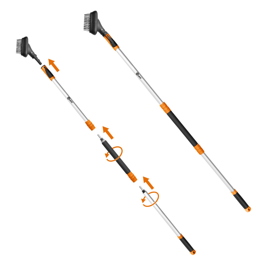 Grabie wachlarzowe, grabie metalowe, trzonek teleskopowy, podbierak do owoców, szczotka do bruku - System ogrodowy QUEST