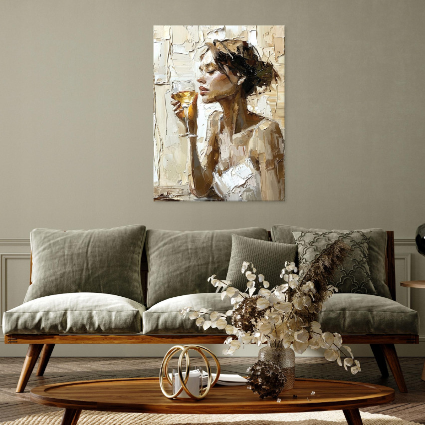 OBRAZ KOBIETA WINO JAK MALOWANY NA PŁÓTNIE ŚCIANĘ DO SALONU SYPIALNI 60x40