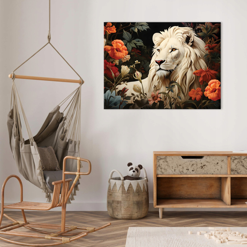 Obraz LEW KWIATY ZWIERZĘTA Na Płótnie Ścianę Do Sypialni Salonu 60x40