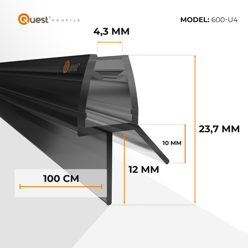Uszczelka prysznicowa dolna 100 cm czarna, 2 sztuki