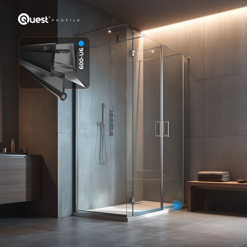 Uszczelka prysznicowa dolna 100 cm czarna, okrągła, z zaokrąglonym tunelem, 2 sztuki