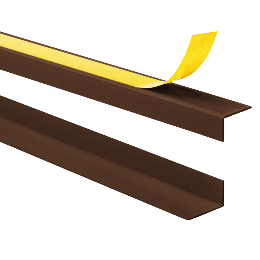 Profil kątowy PVC, klejony po zewnętrznej stronie, ochrona narożników, brąz