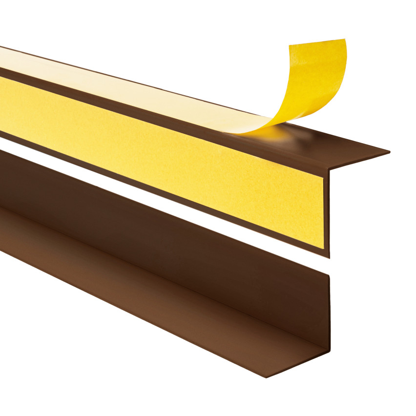 Profil kątowy PVC, klejony po zewnętrznej stronie, ochrona narożników, brąz